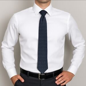 Harry Rosen Square Geometric Pattern Tie Blue Silver Silk